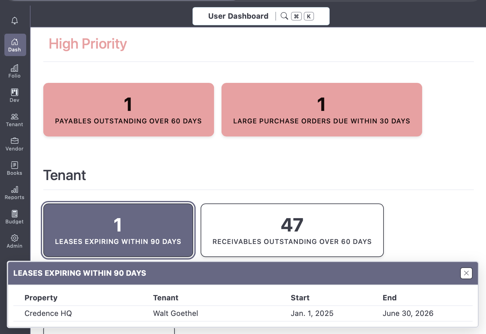 Credence product screenshot: notifications
